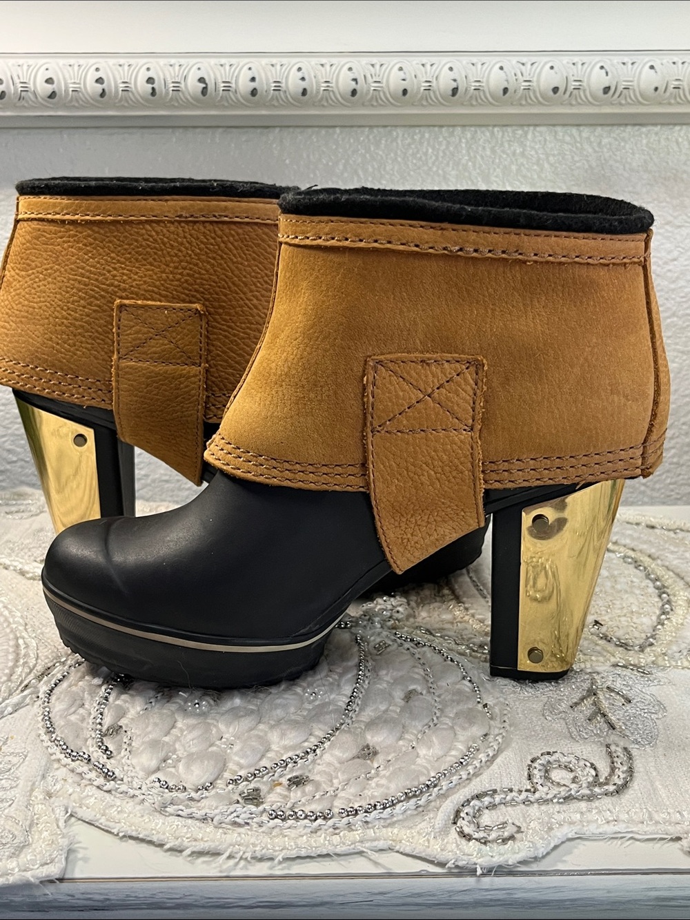 Sorel Medina II Clogs/Boots Women’s 7.5 Black & Tobacco Leather Lined - Picture 6 of 16